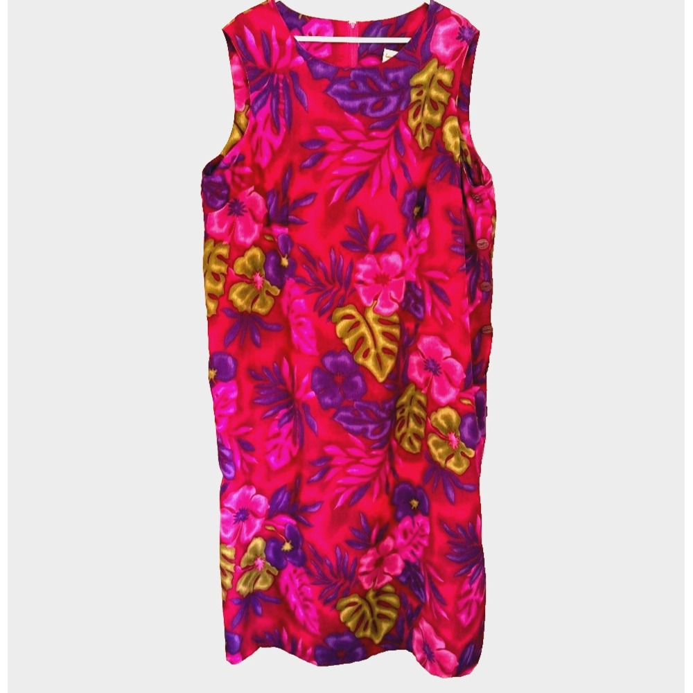 Expressions Plus Pink Tropical Floral Sleeveless Maxi Dress 24W Side Slit Button